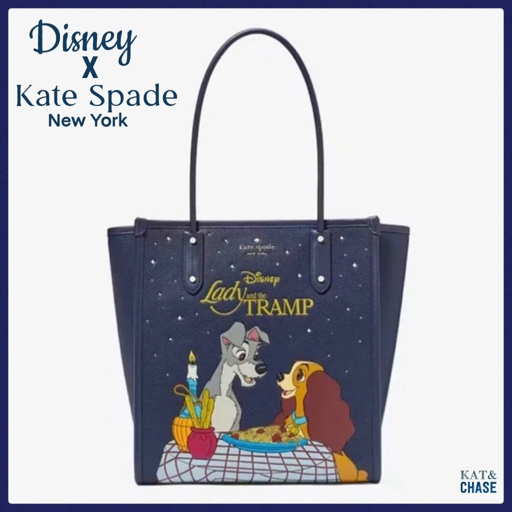 Kate Spade Disney Tote Bag Large KH464 Lady And The Tramp Navy Double Handle - Picture 8 of 11